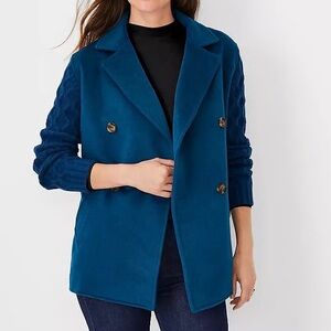 Ann Taylor Teal Double-Breasted Pea Coat